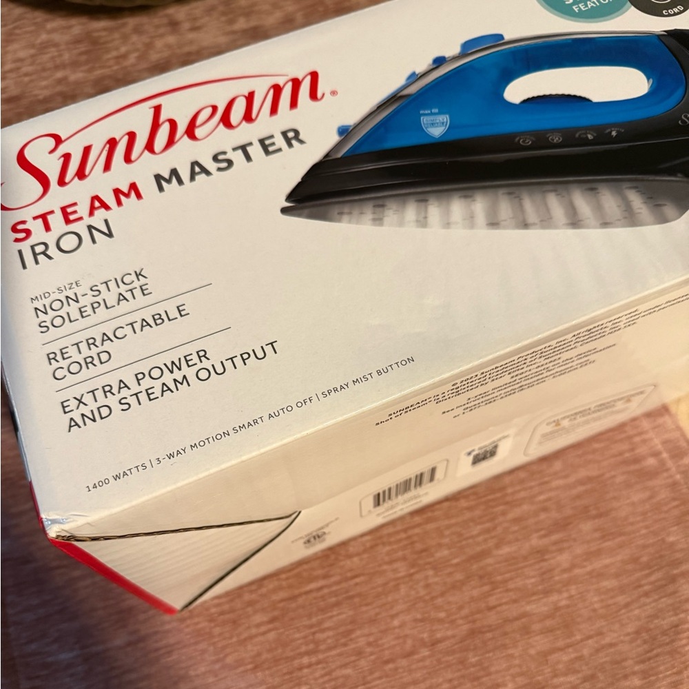 Sunbeam Blue and Black Steam Iron, NIB!! NEVER USED!!